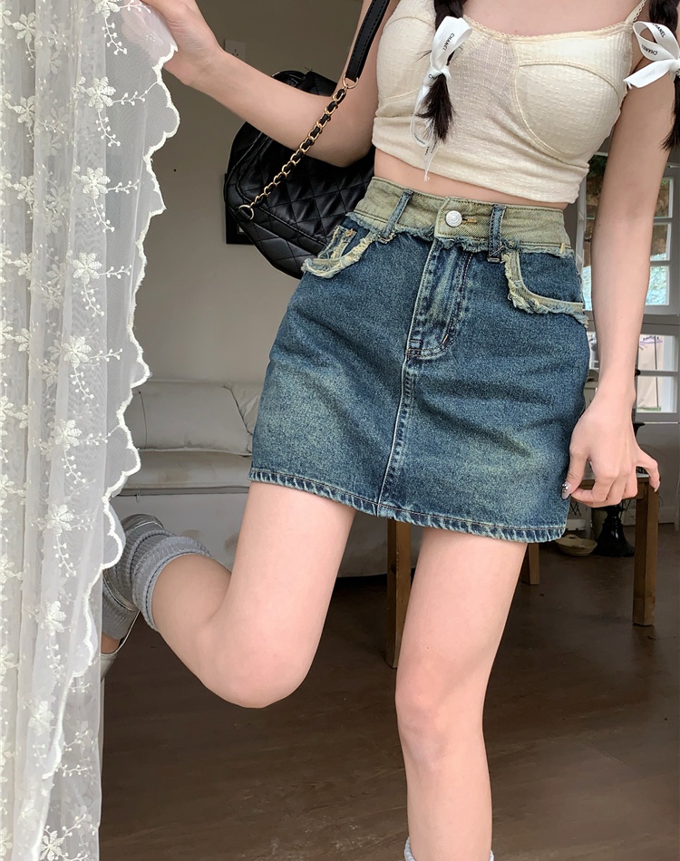 High waist A-line skirt splice retro short skirt for women