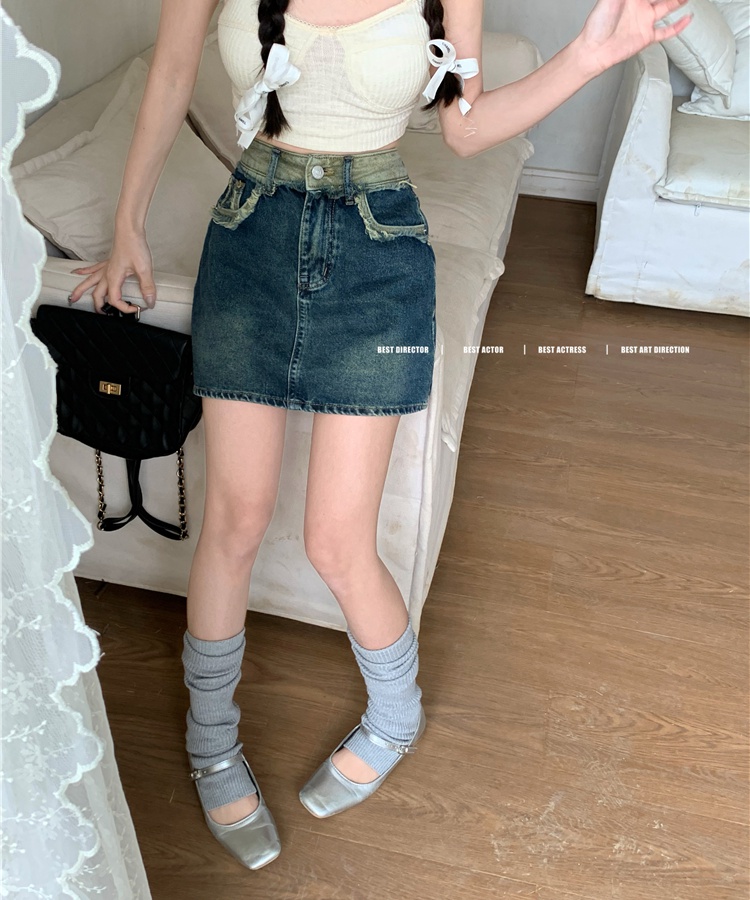 High waist A-line skirt splice retro short skirt for women