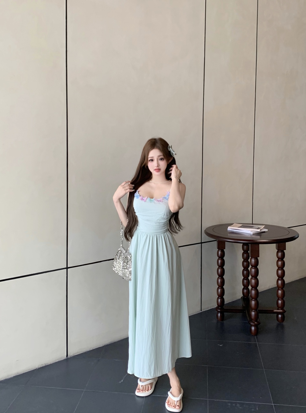 Playful vacation dress summer stereoscopic strap dress