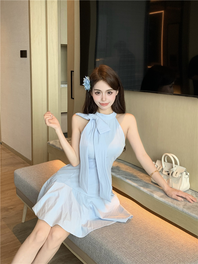 A-line sleeveless sleeveless dress pinched waist T-back