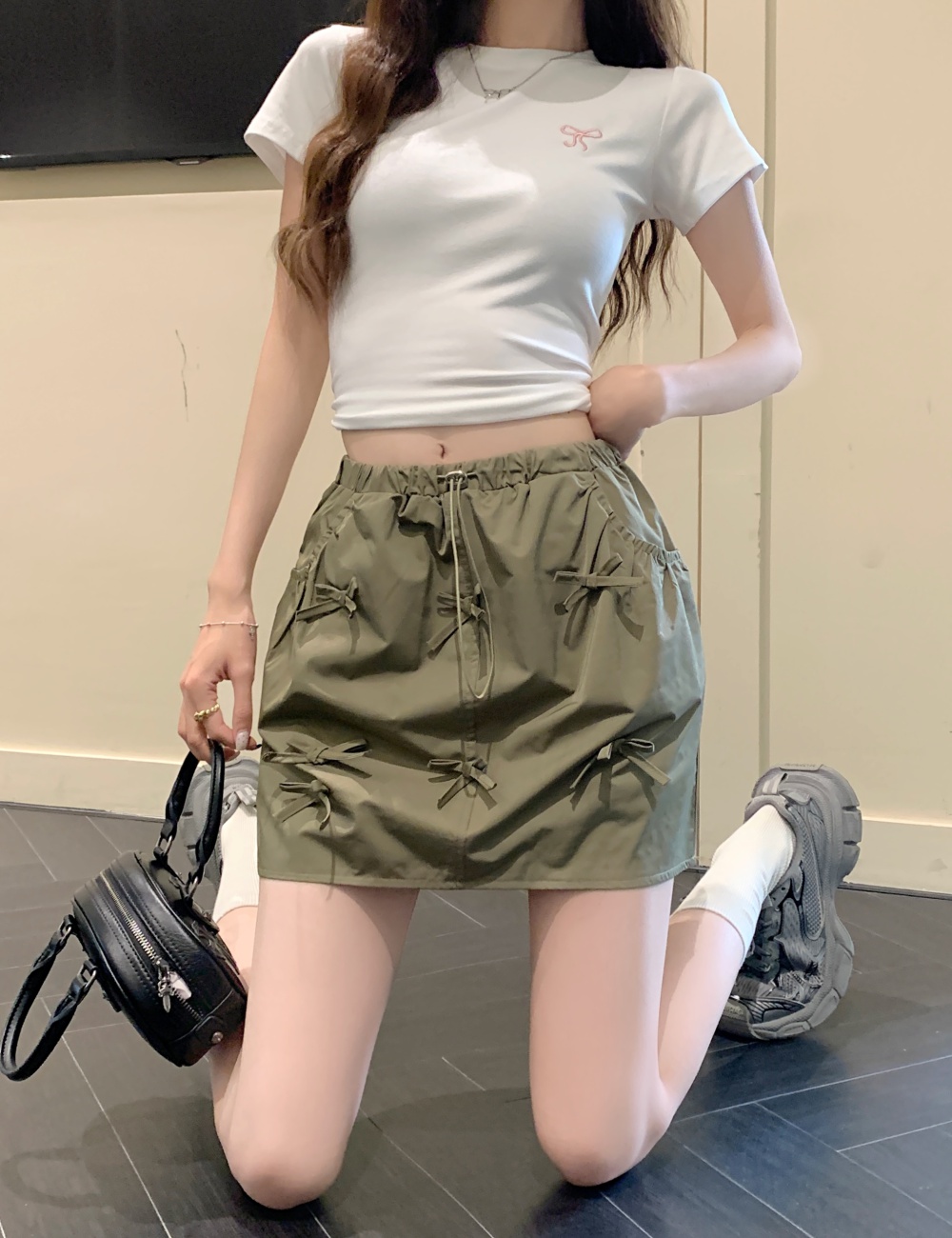 Slim elastic waist work clothing stereoscopic skirt