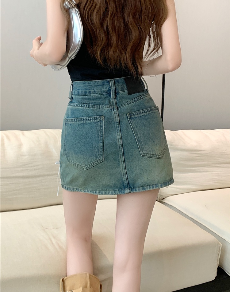 Denim retro short skirt A-line spicegirl skirt for women