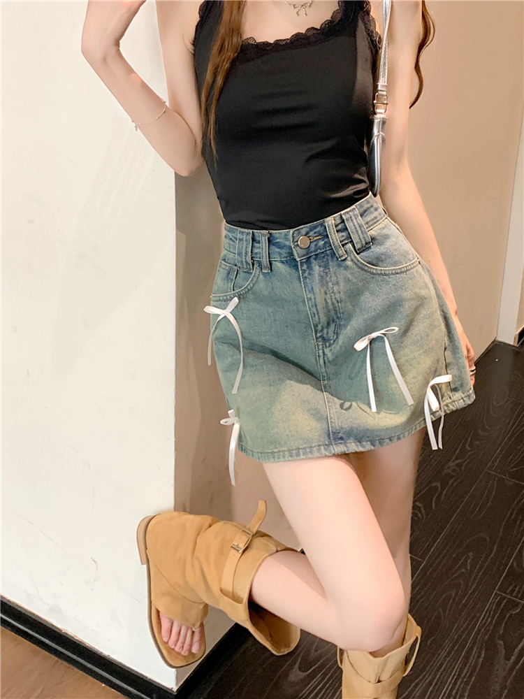 Denim retro short skirt A-line spicegirl skirt for women