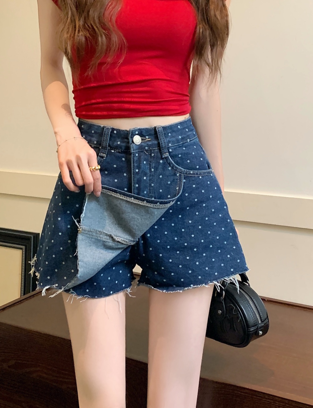 Slim irregular A-line denim skirt high waist splice skirt