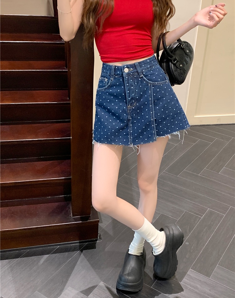 Slim irregular A-line denim skirt high waist splice skirt