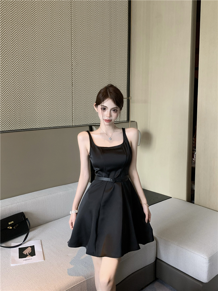 Simple all-match high waist spicegirl A-line dress