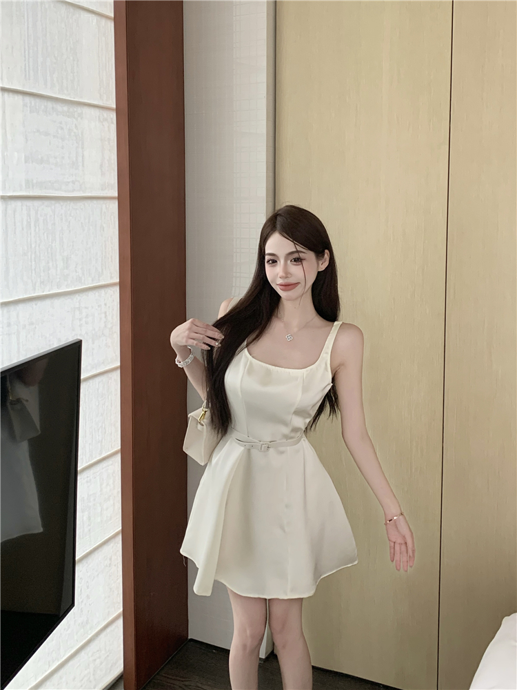 Simple all-match high waist spicegirl A-line dress