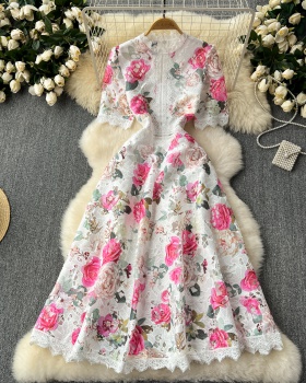 France style printing dress lace temperament formal dress
