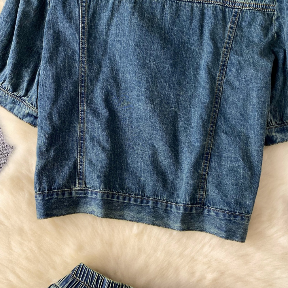 All-match summer tops denim loose shorts a set for women