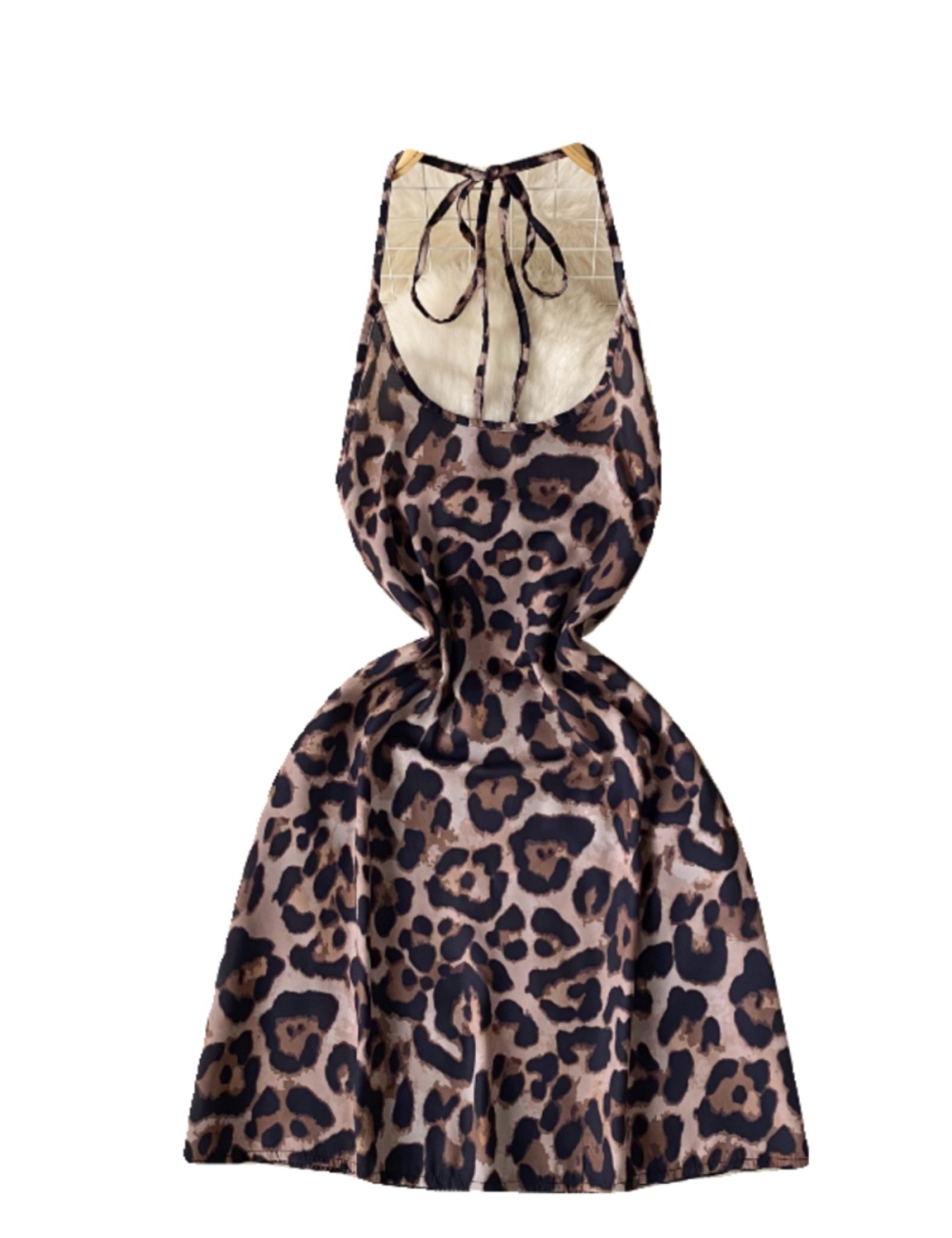 Leopard hollow dress temperament halter T-back for women