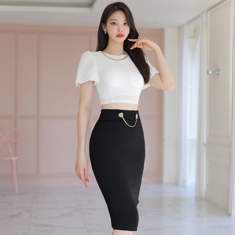 Summer package hip skirt slim short tops 2pcs set