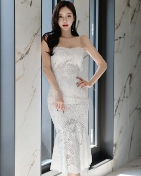Temperament wrapped chest formal dress slim Korean style dress