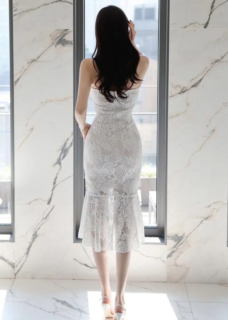 Temperament wrapped chest formal dress slim Korean style dress