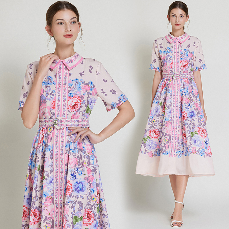 Summer big skirt slim retro temperament printing dress