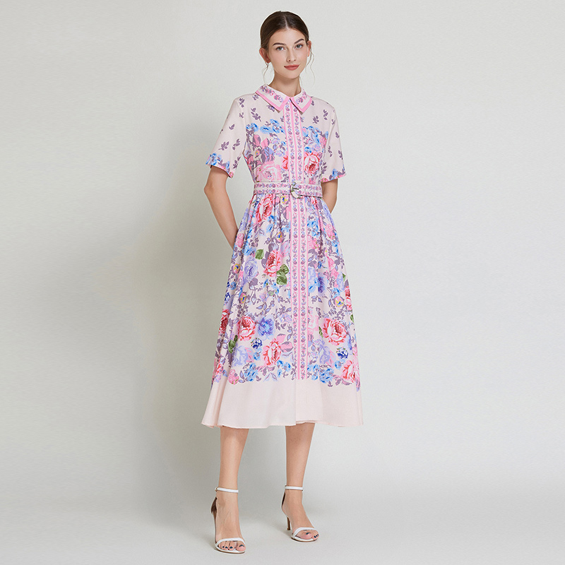 Summer big skirt slim retro temperament printing dress