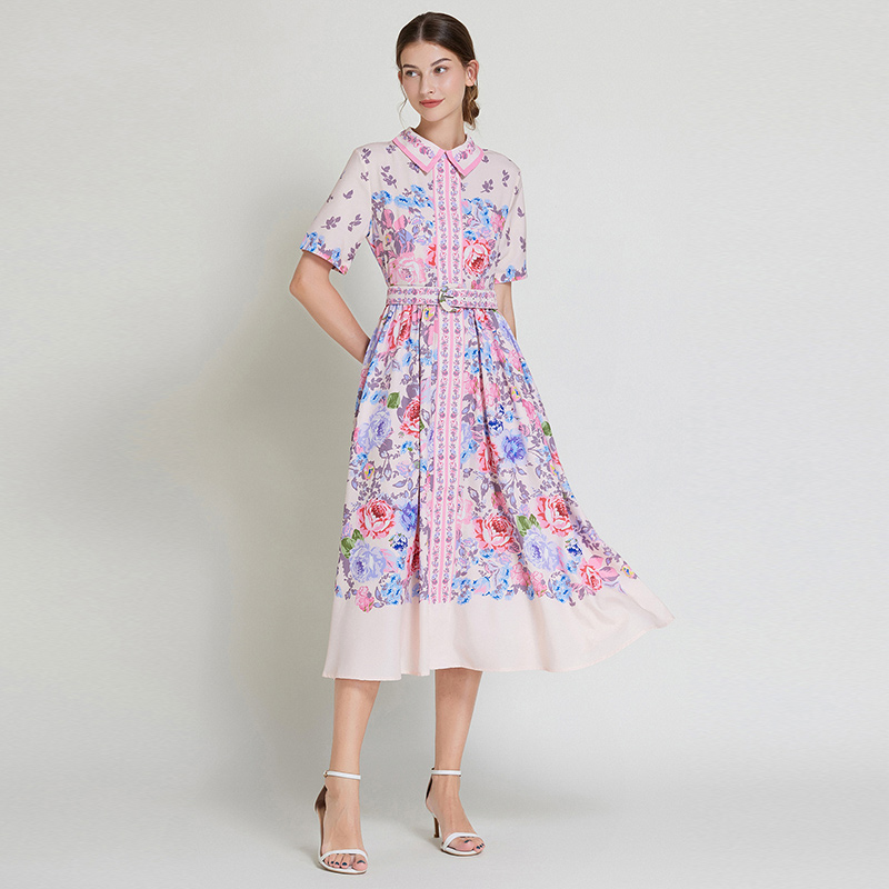 Summer big skirt slim retro temperament printing dress