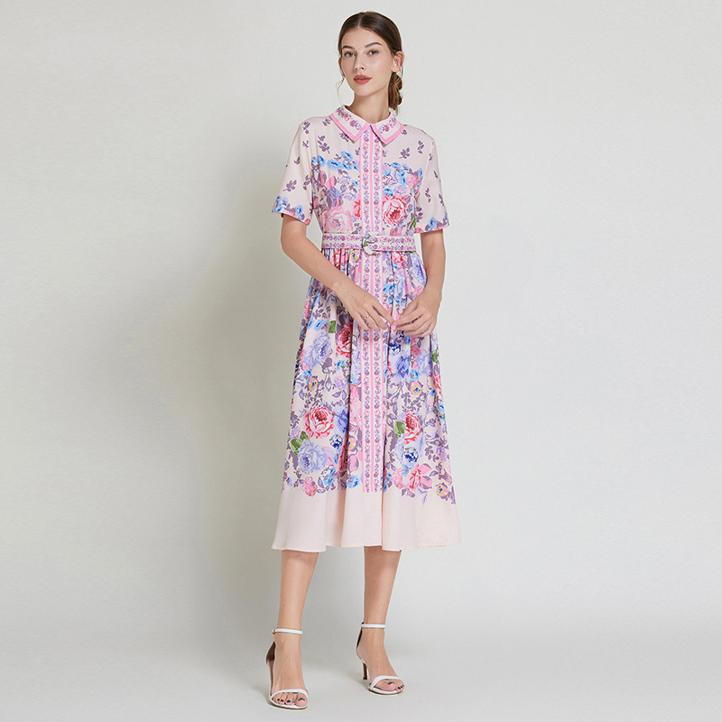 Summer big skirt slim retro temperament printing dress