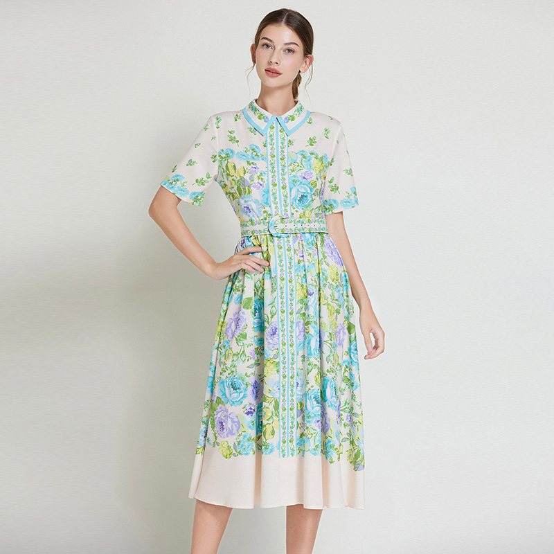 Slim printing temperament big skirt summer dress