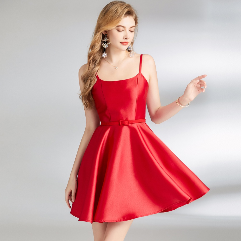 Hepburn style with belt slim dress for women