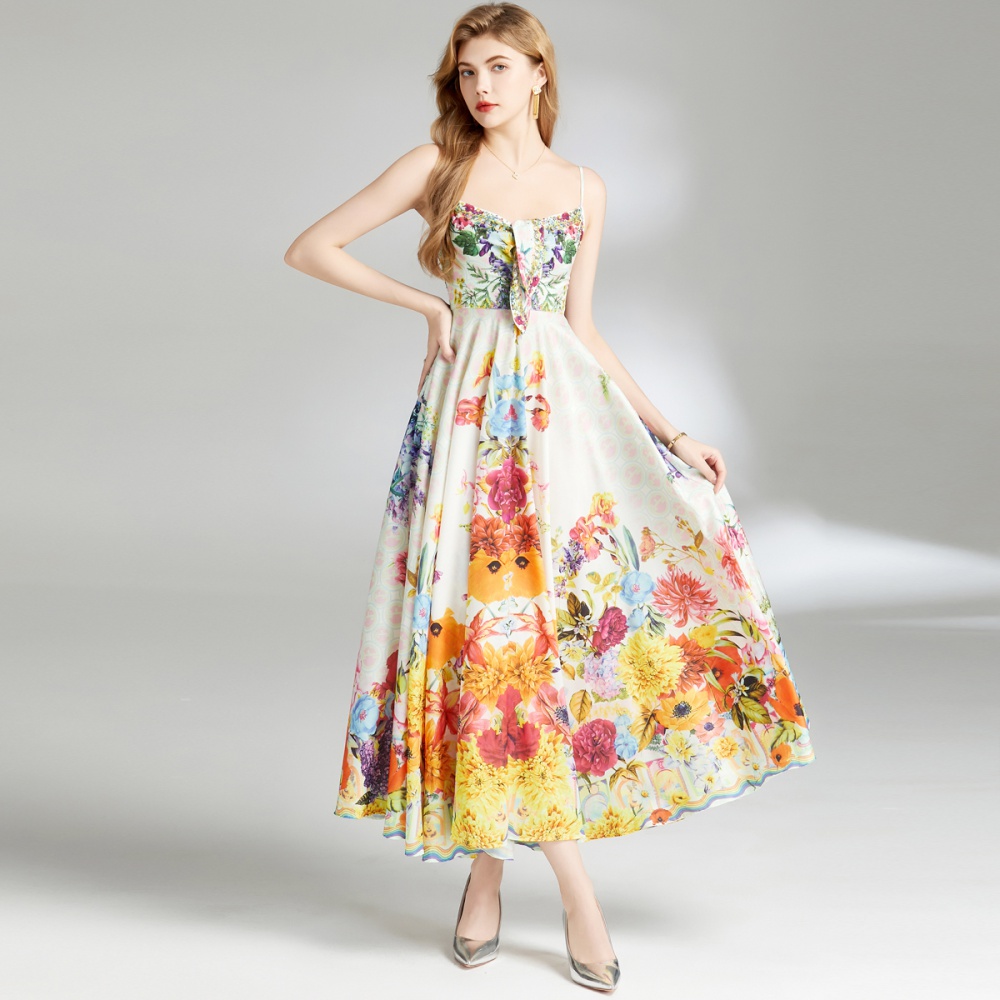 Halter slim sleeveless sling printing long dress