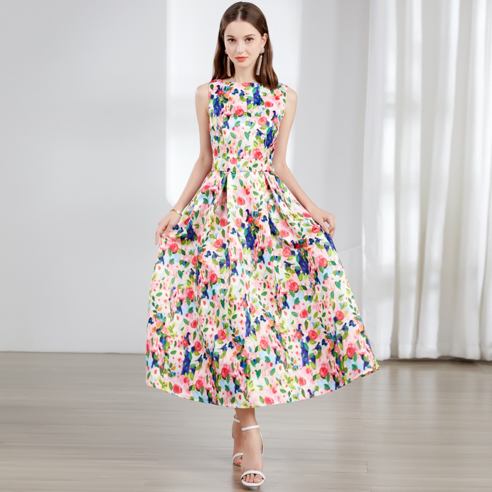 Stereoscopic clipping sleeveless pinched waist A-line dress