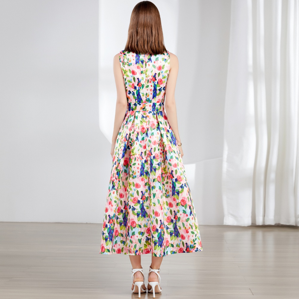 Stereoscopic clipping sleeveless pinched waist A-line dress