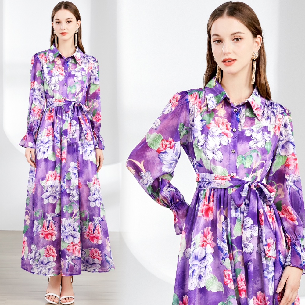 Printing big skirt dress pastoral style) long dress for women