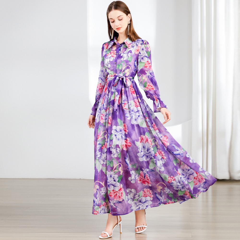 Printing big skirt dress pastoral style) long dress for women