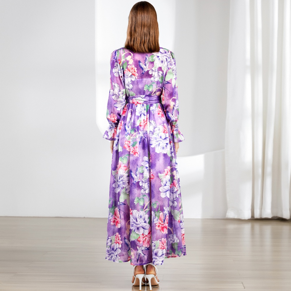 Printing big skirt dress pastoral style) long dress for women