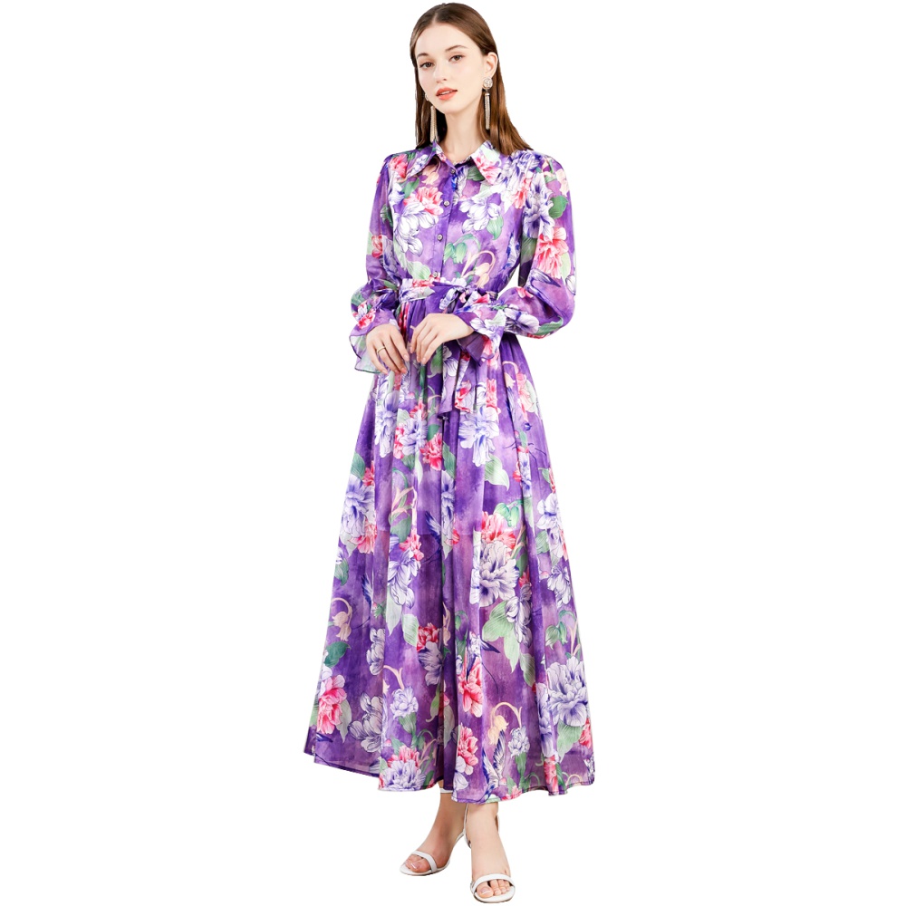 Printing big skirt dress pastoral style) long dress for women