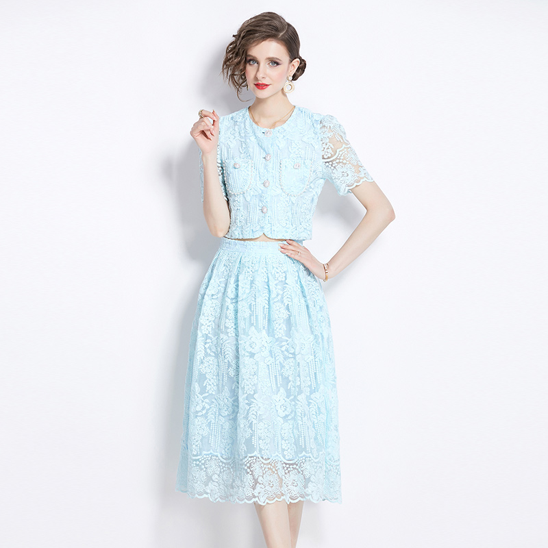 Light luxury chanelstyle lace skirt 2pcs set