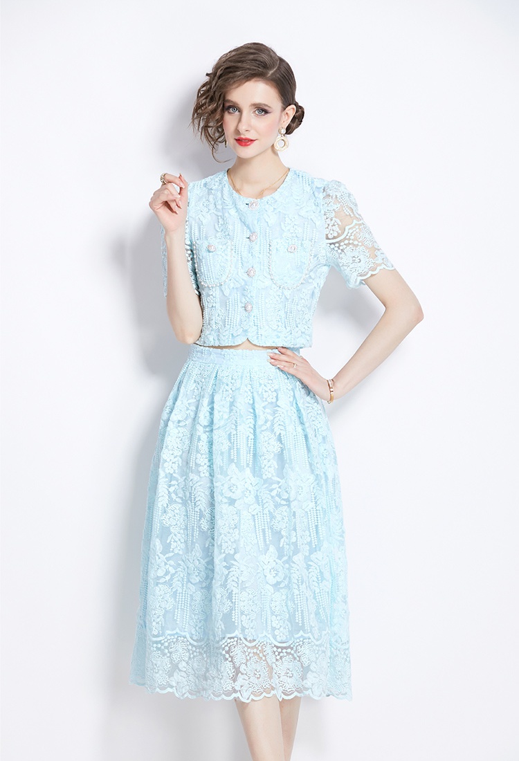 Light luxury chanelstyle lace skirt 2pcs set