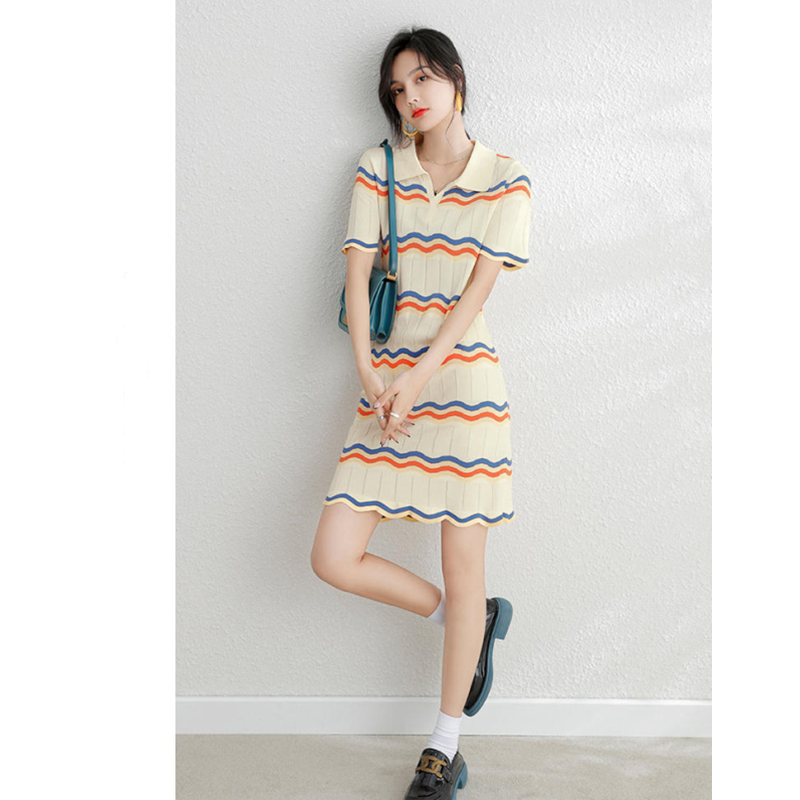 Ice silk niche summer knitted stripe dress