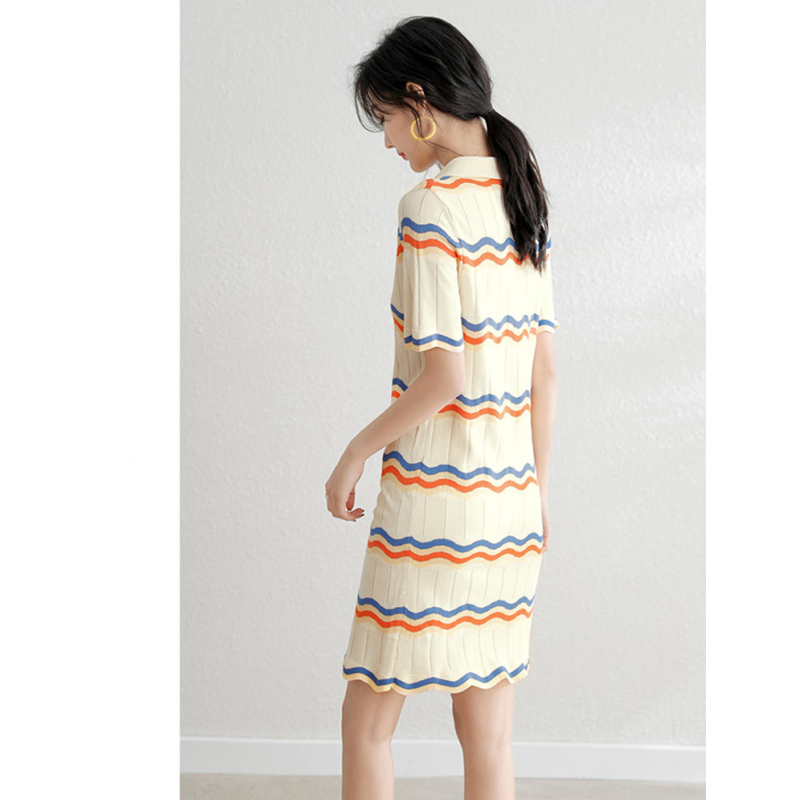 Ice silk niche summer knitted stripe dress