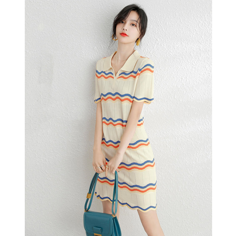 Ice silk niche summer knitted stripe dress