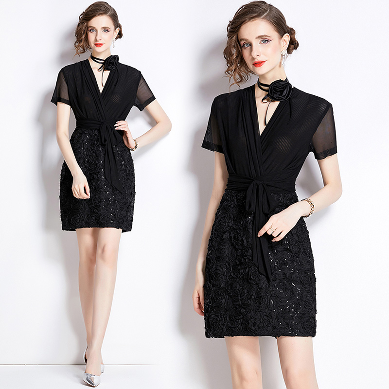 Package hip splice slim sequins fashion dress