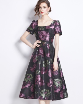 Refinement jacquard dress purple France style long dress