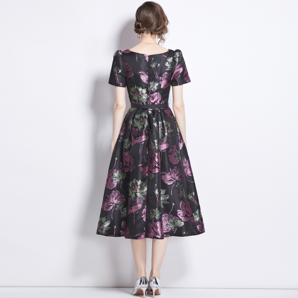 Refinement jacquard dress purple France style long dress