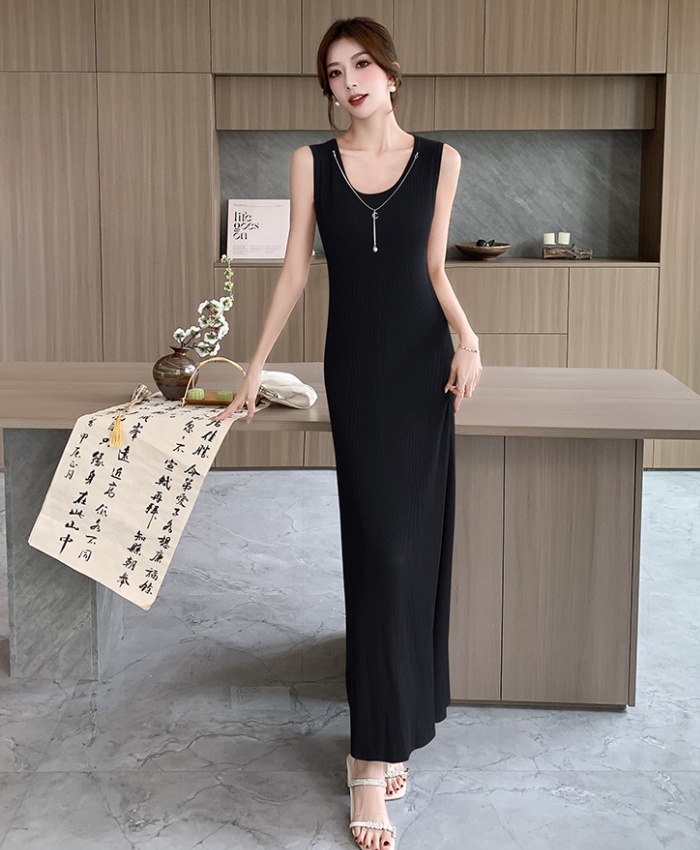 Slim knitted long dress drape A-line vest