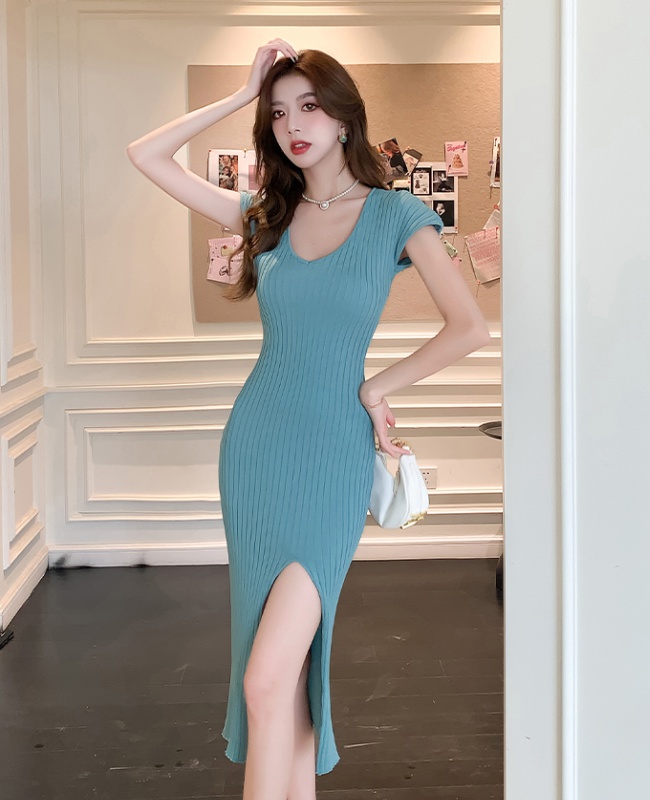 Temperament slim summer dress split niche sexy long dress