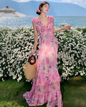 Summer temperament dress lady floral long dress for women