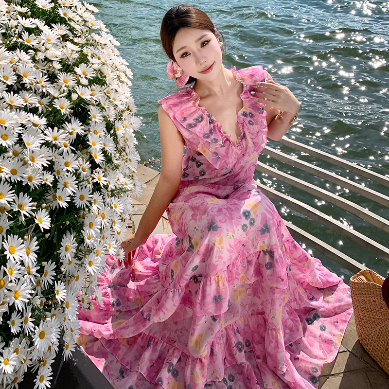 Summer temperament dress lady floral long dress for women