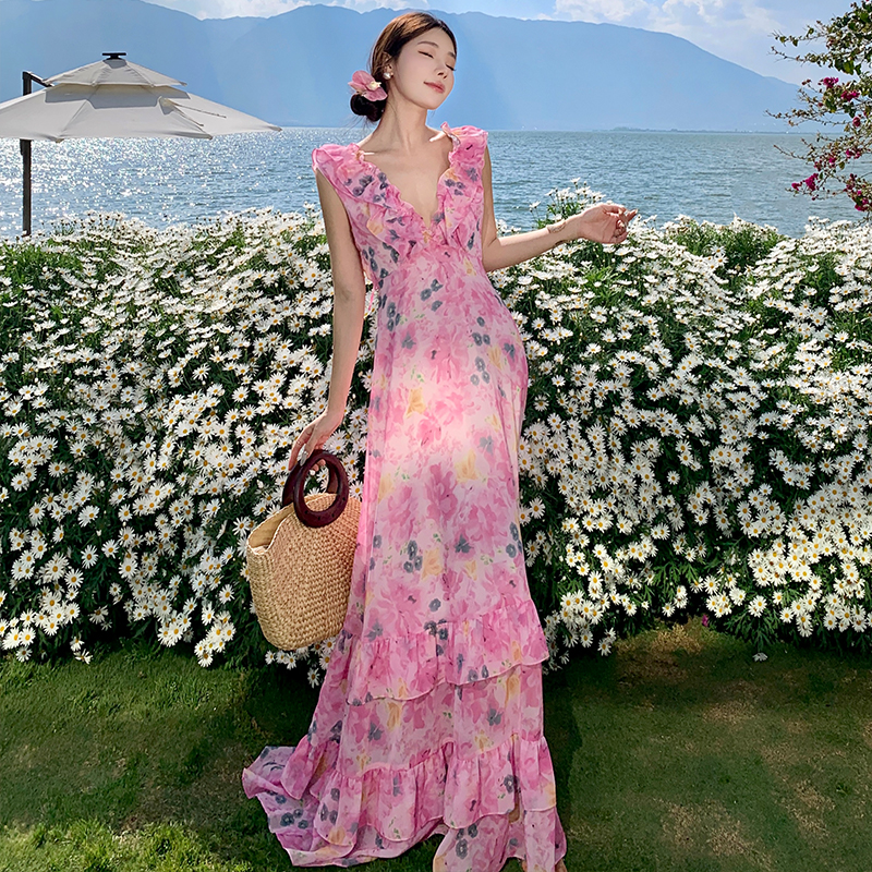 Summer temperament dress lady floral long dress for women