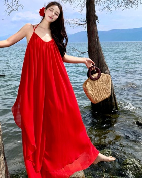Red seaside elegant dress vacation travel beach dress