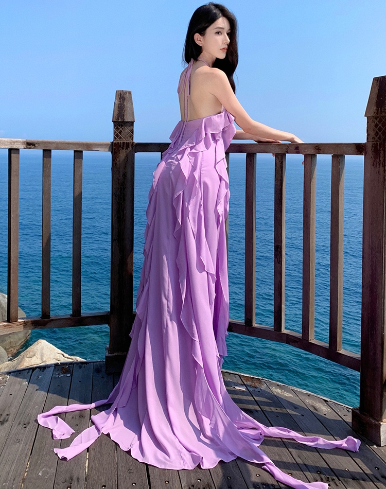 Flowers stereoscopic formal dress purple banquet dress