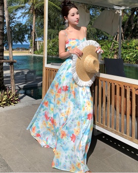 Summer slim sling dress retro vacation halter long dress