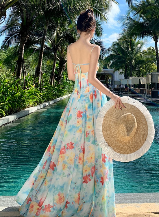 Summer slim sling dress retro vacation halter long dress