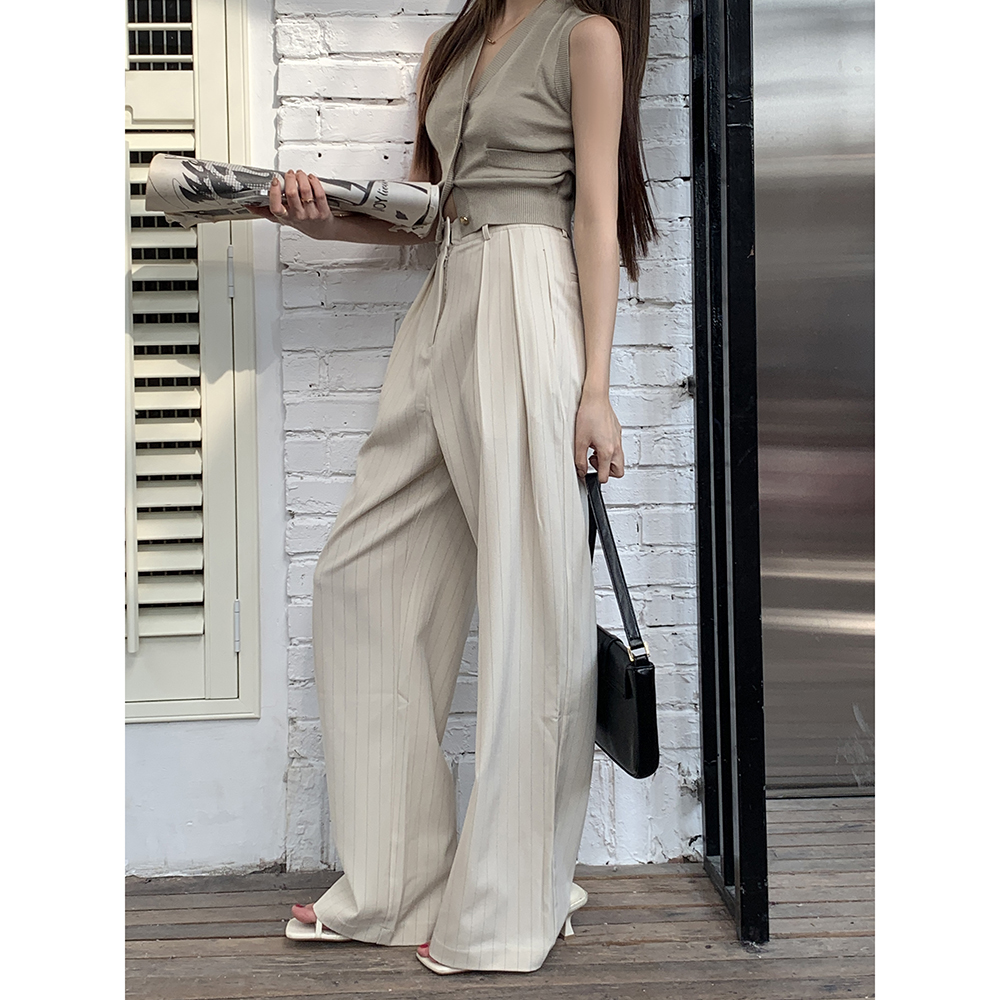 Mopping wide leg pants vertical stripes casual pants