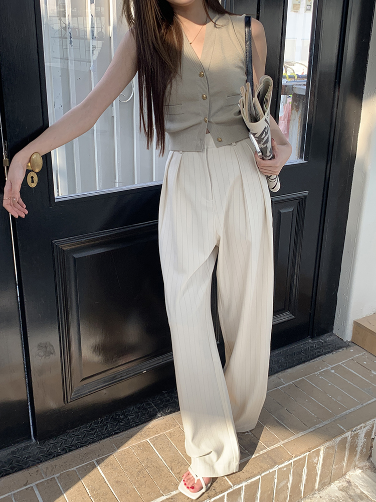 Mopping wide leg pants vertical stripes casual pants