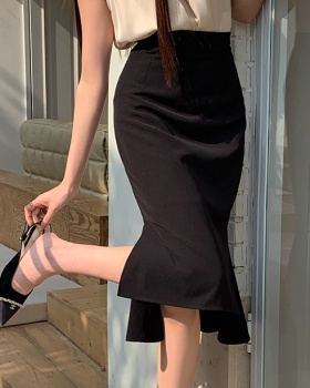 Black long business suit high waist short skirt